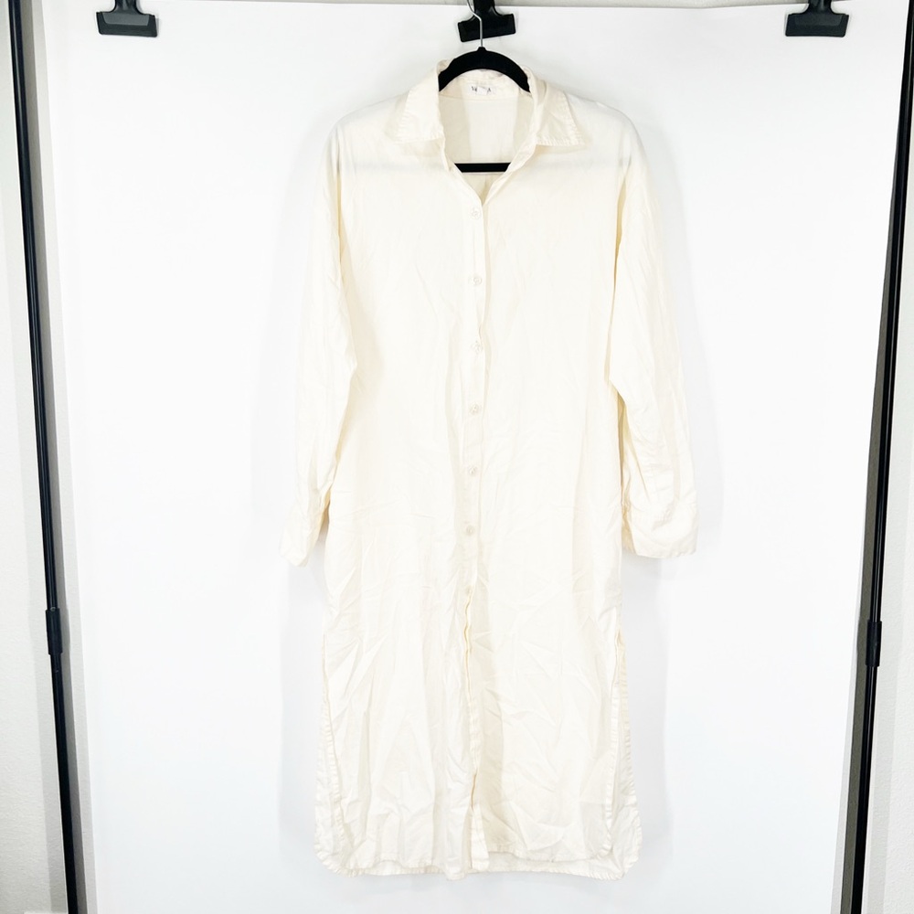 Vitamin A Cream Button-Front Long Sleeve Cover-Up Dress